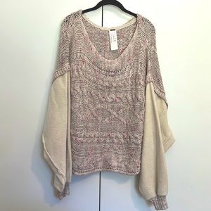 Free People Cable Knit Sweater With Plush Arms